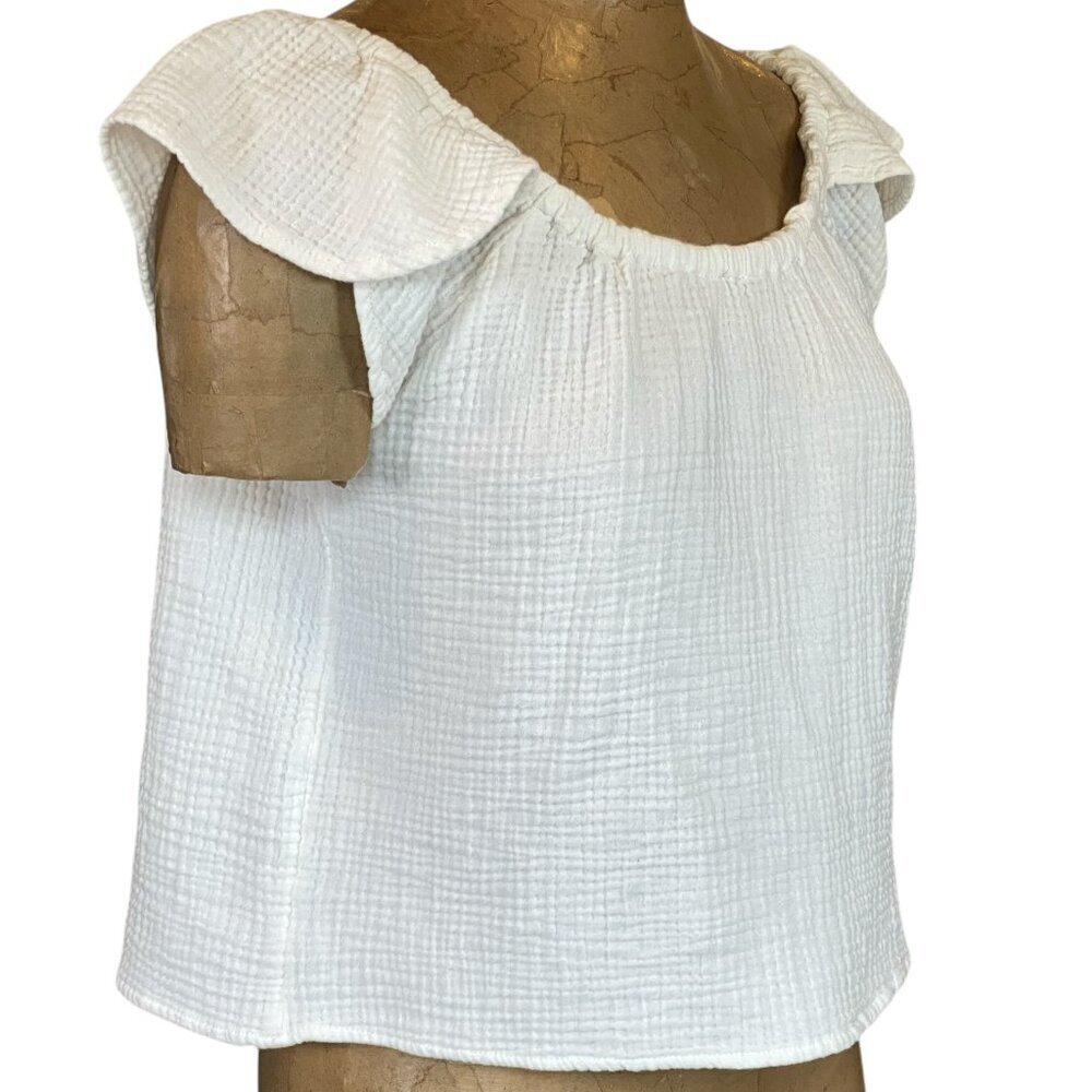 Cynthia Rowley White Short Sleeve Crop Top S Cotton Waffle-Gauze #201P‎